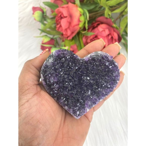 Amethyst Cluster Heart - 77MM Gemmy Amethyst Heart - Quality Amethyst Cluster - Picture 5 of 7